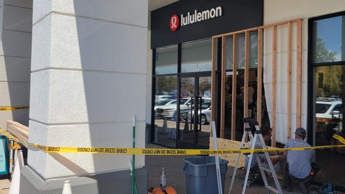 Workers were shoring up the Lululemon store in Bradley Fair on Friday after a driver hit the store.