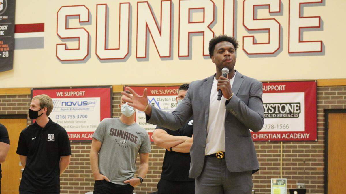 Buddy Hield, who now plays for the Sacramento Kings in the NBA, had his jersey retired by Sunrise Christian Academy in Wichita on Saturday.