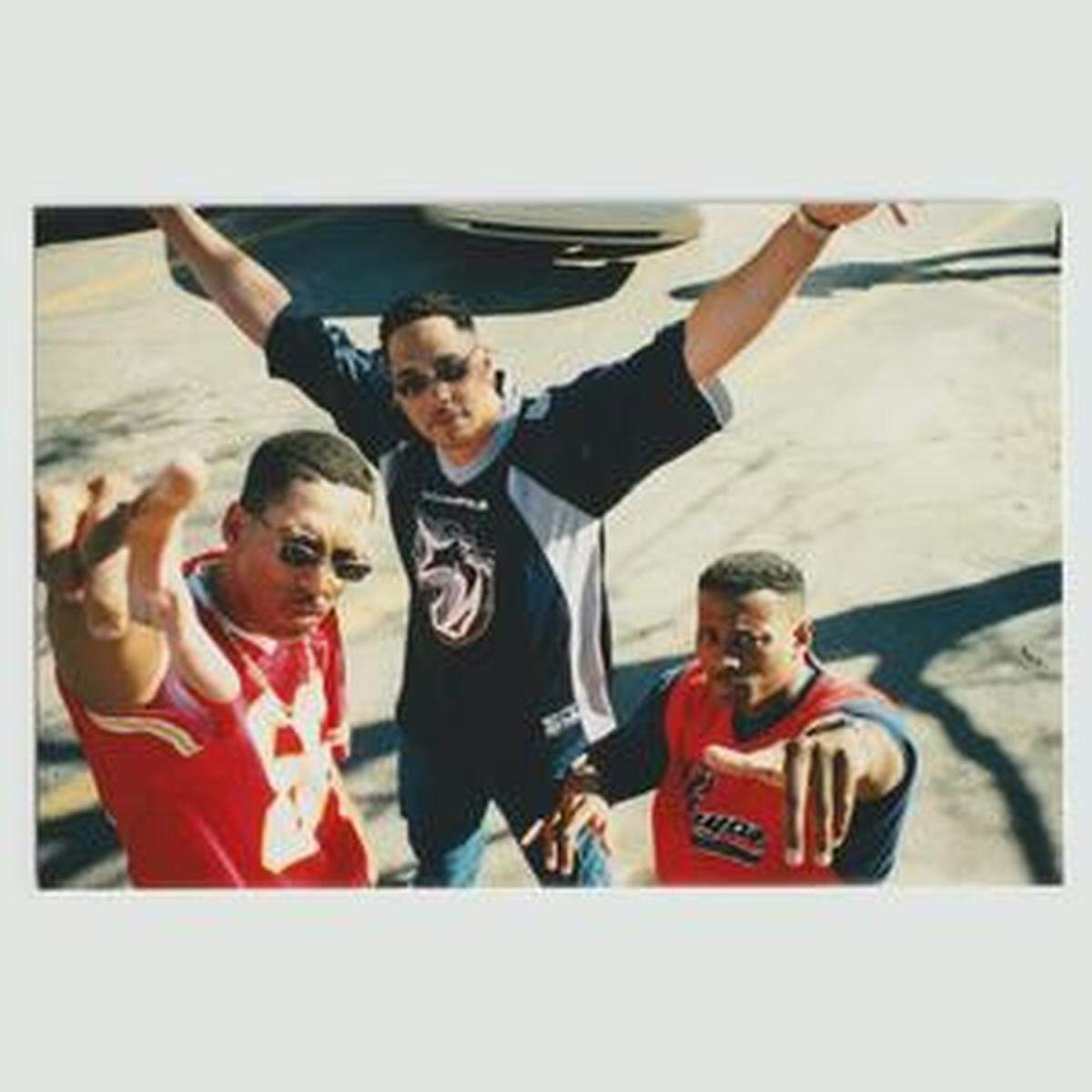 Members of the hip-hop group Danoiz in a photo from when they were together in the 1990s. Members include, from left, Keith “K-Swiss” Hope, Ed “Maestro” Hope and Kerry “King Dunn” Dunn.