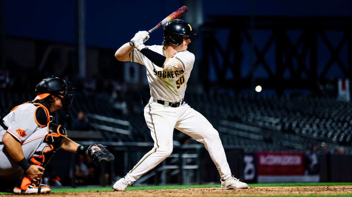(File photo) Wichita State then-freshman Kam Durnin delivered the go-ahead hit in Wichita State baseball’s win over Florida Atlantic in 2024.