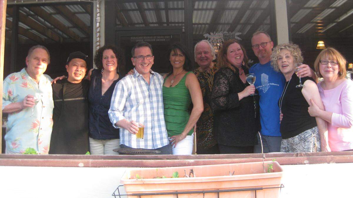 Pat Hysko, second from right, and her husband, Don, fifth from right, regularly had foodie fun with friends. Here, they’re celebrating a visit from Las Vegas chef Rick Moonen, fourth from left, and his wife, Ronnie Fields-Moonen. Also included are, from left, John Smith, former Lemongrass owner Danny Nguyen, The Eagle’s Denise Neil, Carrie Rengers, Joe Stumpe and Jackie Smith.