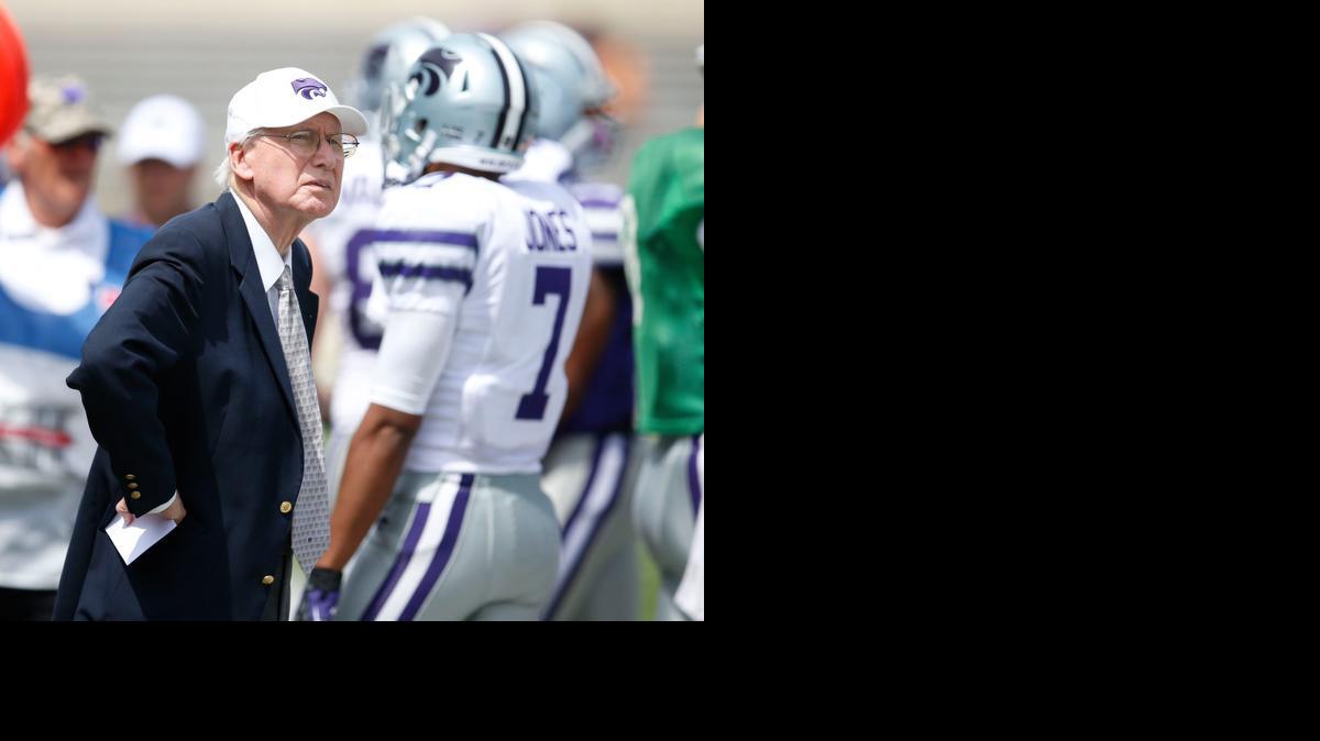 K-State coach Bill Snyder looks at the replay board during April’s spring game.


