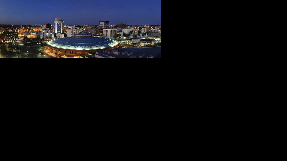 Wichita skyline made from 8 individual photographs.   (Feb. 5, 2013)