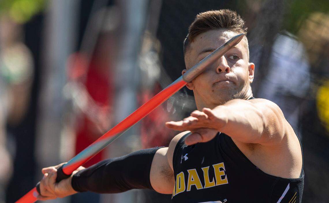 Andale’s Riley Marx was the easy winner of the 4A javelin at the Kansas State High School Track and Field Championships at Cessna Stadium on Friday.