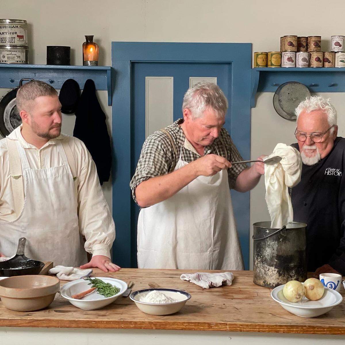 Chef Walter Staib, right, was in Fort Larned on Sunday filming an episode of his Emmy-winning show “A Taste of History.”