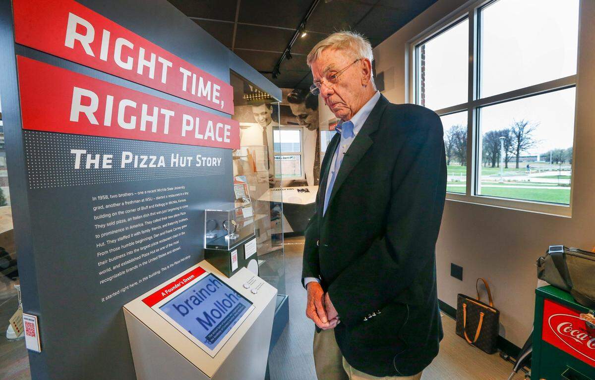 Pizza Hut co-founder Dan Carney at the 2018 opening of the Pizza Hut Museum at Wichita State University. When Carney recently learned the Wichita Art Museum wanted to sell a Henry Moore sculpture honoring him and his late brother, Frank, he said he was in shock but came to think of it as “a heck of a deal.”
