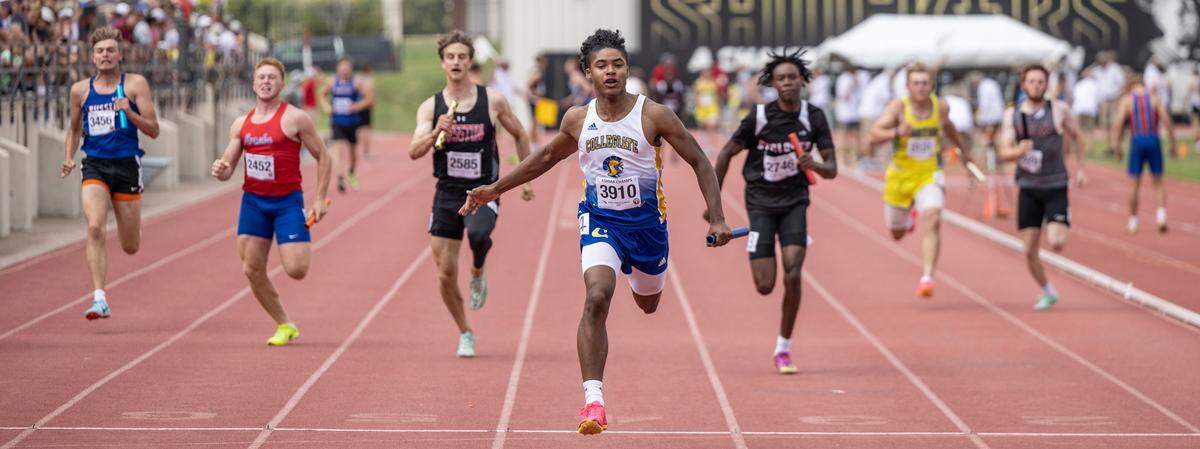 Collegiate’s AJ Batiste was the anchor runner for his team’s win in the 3A 4x100 meter relay on Saturday. 