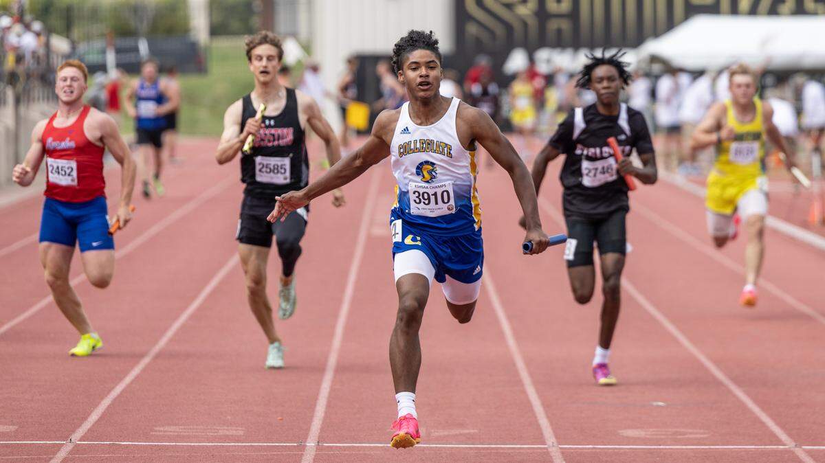 Collegiate’s AJ Batiste was the anchor runner for his team’s win in the 3A 4x100 meter relay on Saturday.