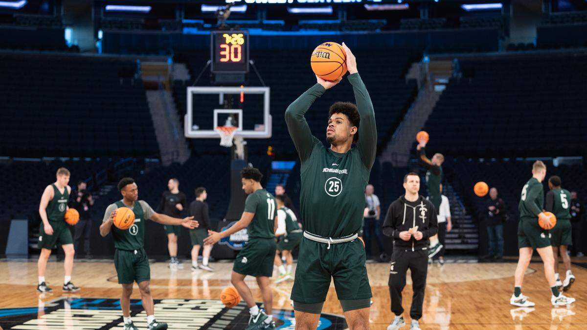 Michigan State’s Malik Hall practices inside Madison Square Garden on Wednesday. Hall played at Sunrise Christian Academy in Wichita. The Spartans will take on Kansas State in the East Region semifinal on Thursday.