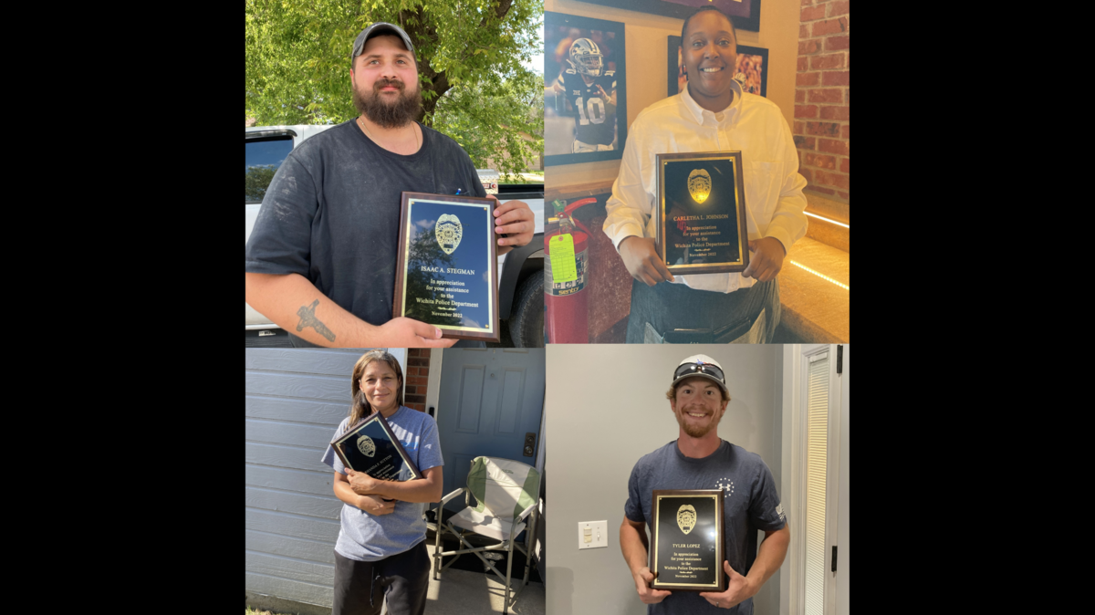Wichita police awarded eight people with the Outstanding Citizens Award for their response in a west Wichita stabbing. Pictures are four of the awardees. From left to right, top to bottom: Isaac Stegman, Carletha Johnson, Rhonda Sutton and Tyler Lopez.