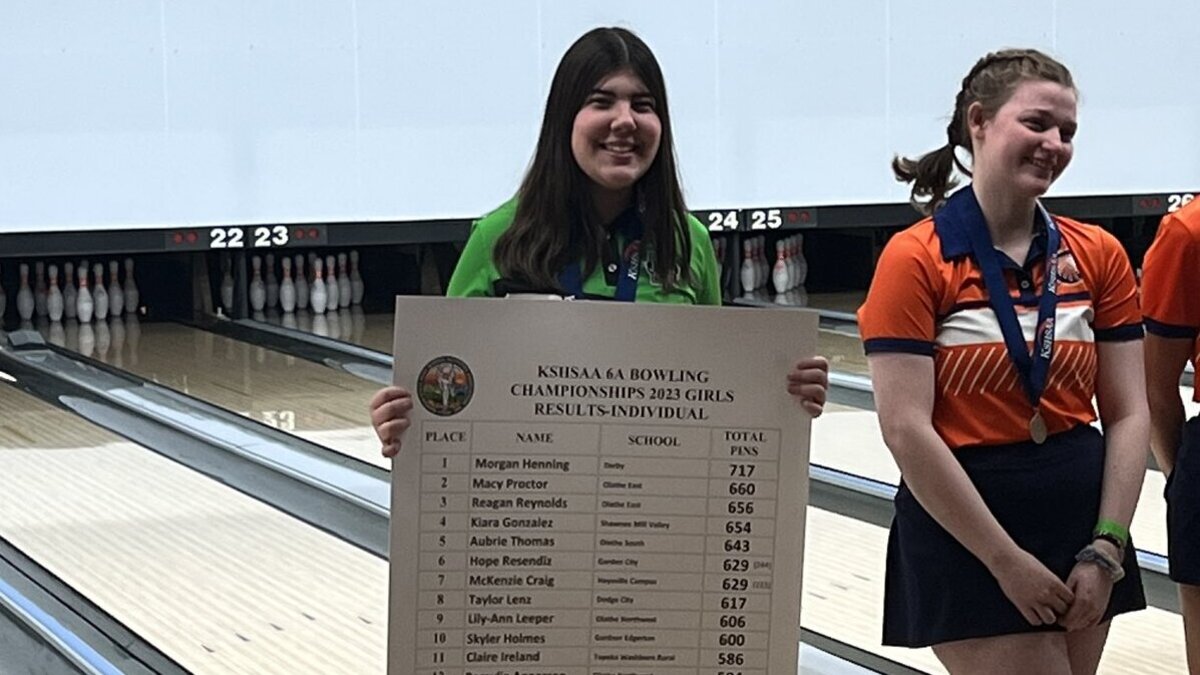 Derby junior Morgan Henning rolled a career-best series of 717 pins to win the Class 6A individual state title at the state bowling tournament at Northrock Lanes on Friday.