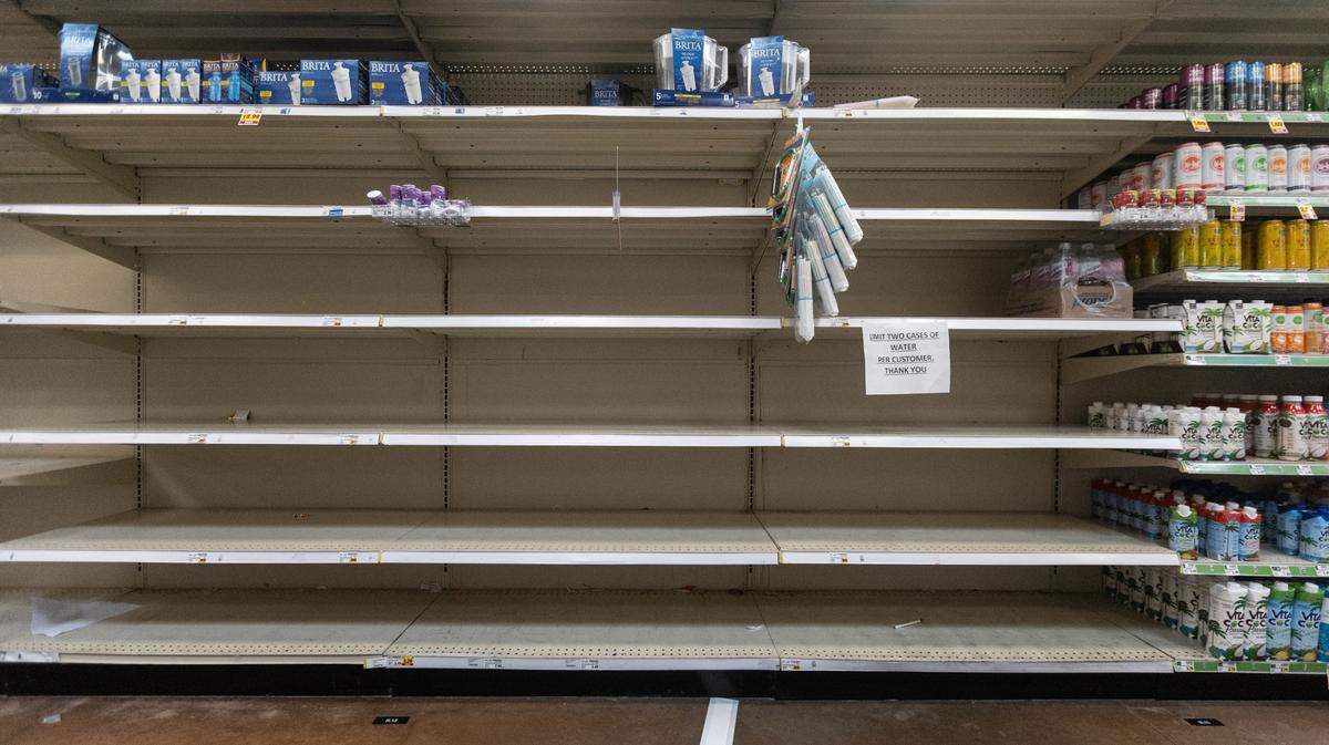 Within hours of a water boil advisory being announced in Wichita on Thursday afternoon, grocery store shelves, like this one in southeast Wichita, were void of bottled water. 