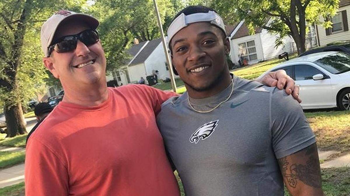Doo-Dah Diner owner Patrick Shibley, left, with his friend and former busboy Kyle Wilson, who is getting his shot at the NFL at the Philadelphia Eagles' rookie camp