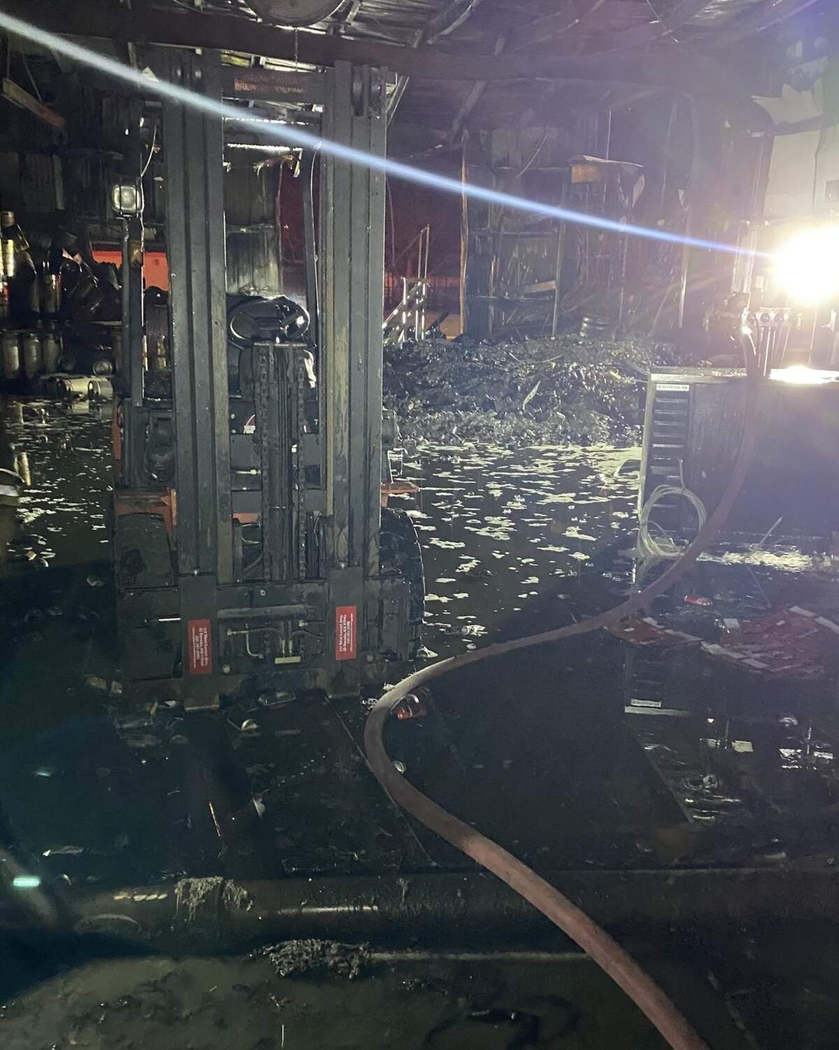 A view from inside the burned Walnut River Brewing Company storage facility after the fire