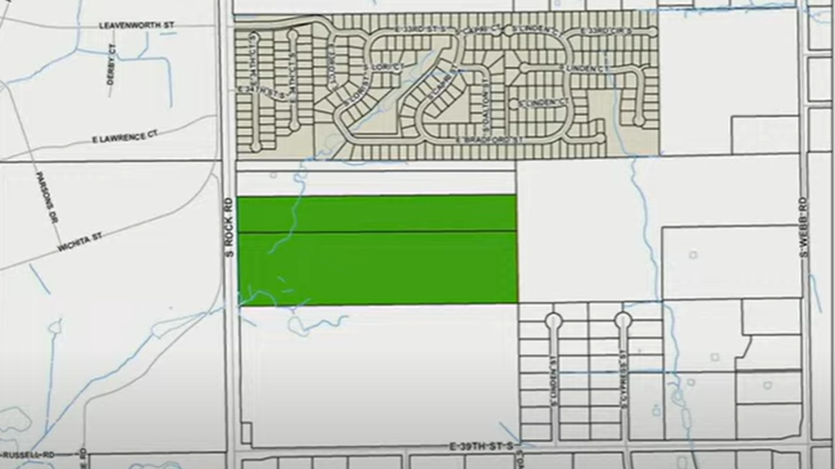 The Wichita City Council has initiated the annexation of 58 acres of land in unincorporated Sedgwick County. The property at 3646 South Rock Road does not directly border Wichita city limits.