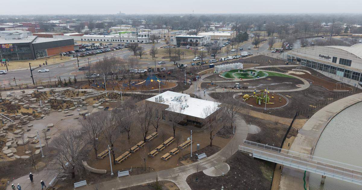 Graze, the new outdoor concession at Exploration Place, is housed in the building with the white roof. It has its own large kitchen, and the building also houses six family restrooms.