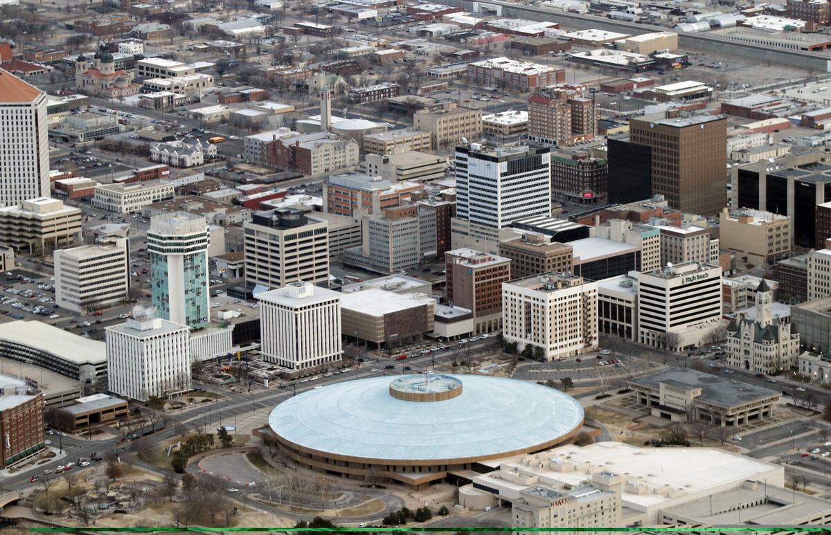 An aerial view of Century II in 2013.