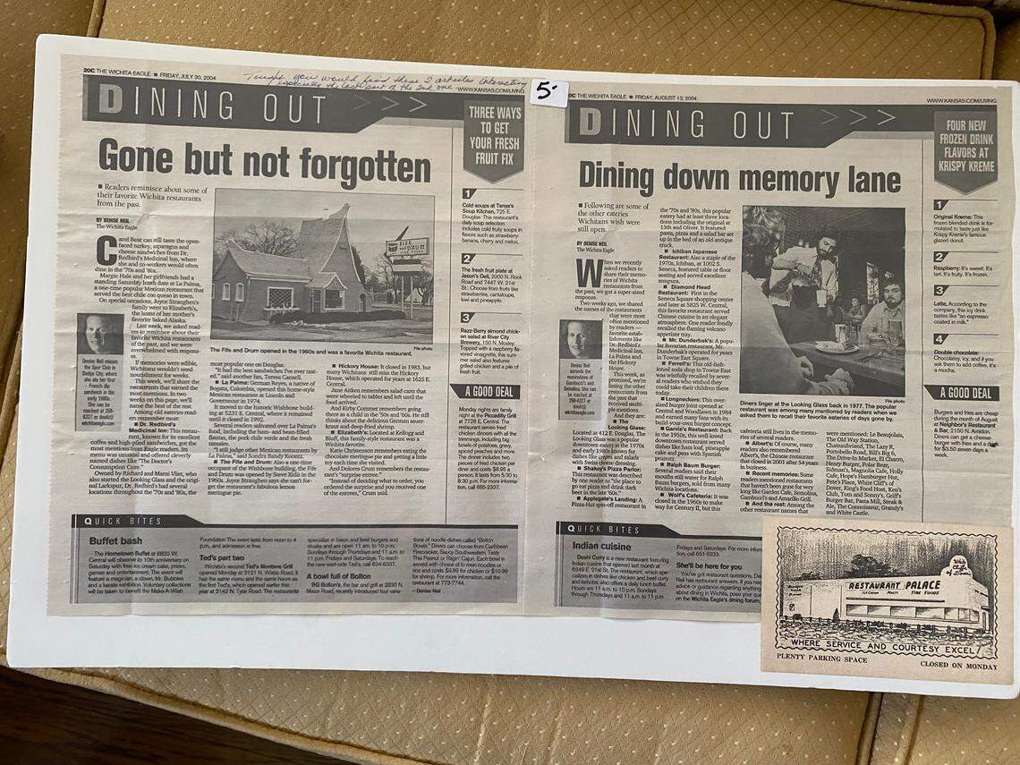 Mounted articles Denise Neil found at a recent estate sale included a postcard featuring once loved restaurant White Cliffs of Dover.