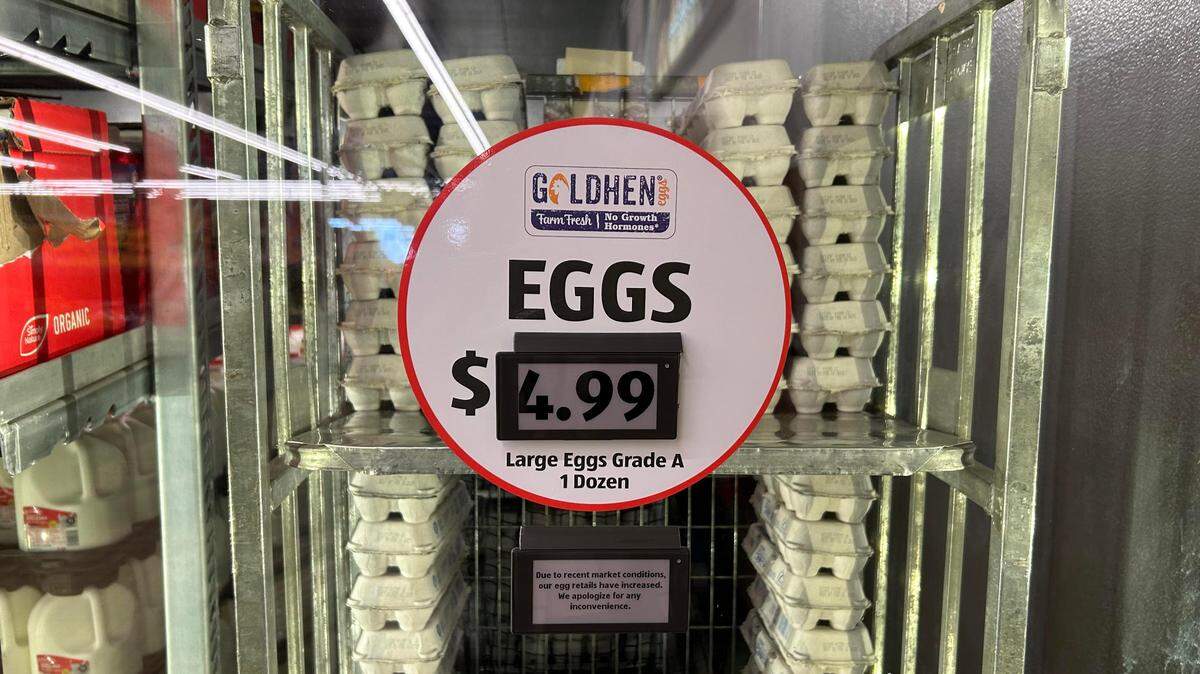 The posted egg price at an Aldi in Wichita Tuesday, Jan. 17, 2023. The average price of eggs have increased nationwide recently due to multiple factors.