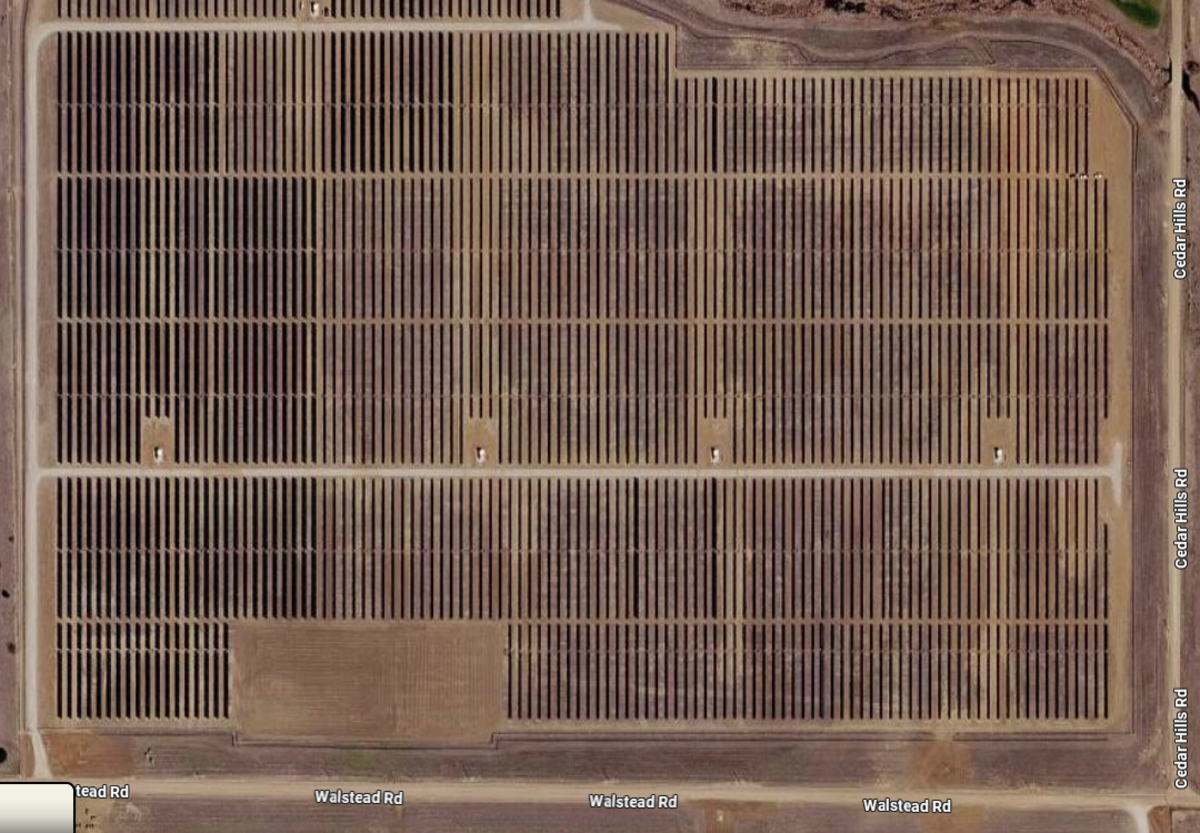 Solar farms cover existing land with solar panel arrays such as those pictured above in an overhead view of the recently completed Pixley Solar Project east of Medicine Lodge.
