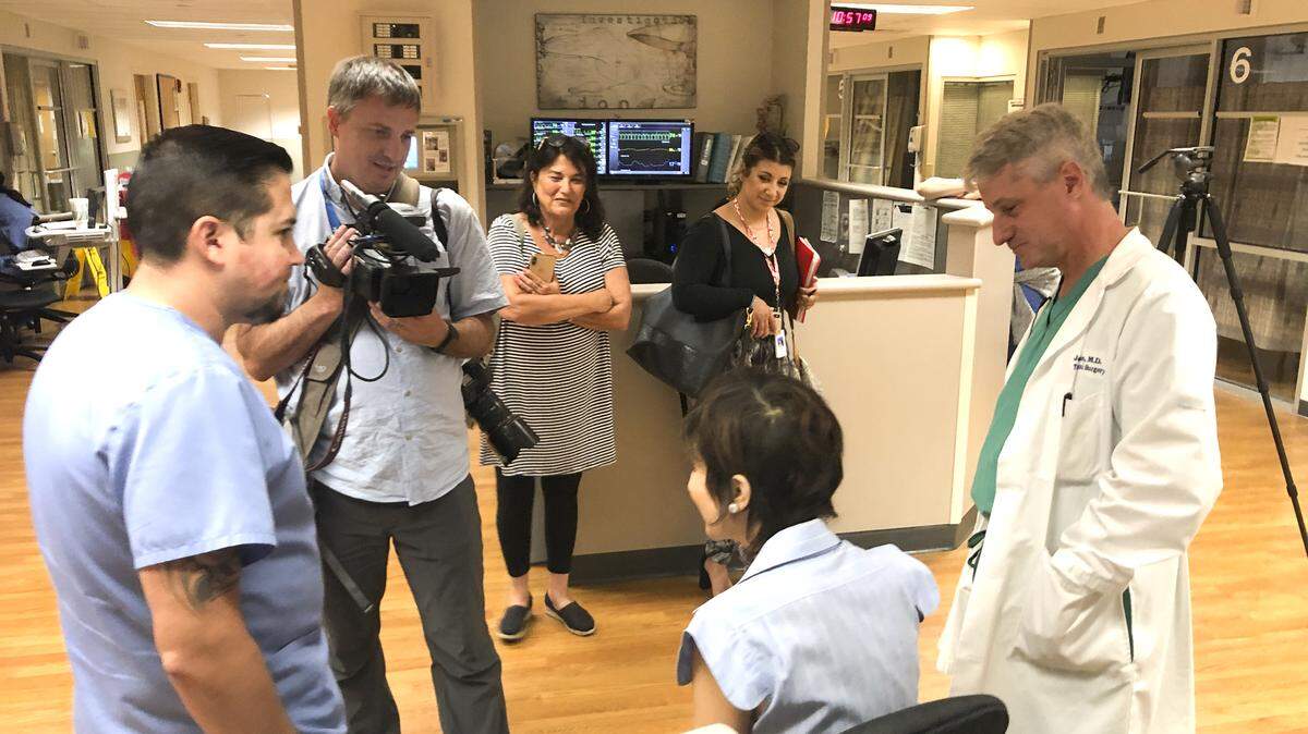 Eagle photographer Travis Heying films Jenny Wood with members of her medical team from Ascension Via Christi St. Francis. Heying’s documentary, “I Am Not Scared: The Miracle of Jenny Wood,” will premiere at the Bartlett Arboretum in Belle Plaine on Sunday.