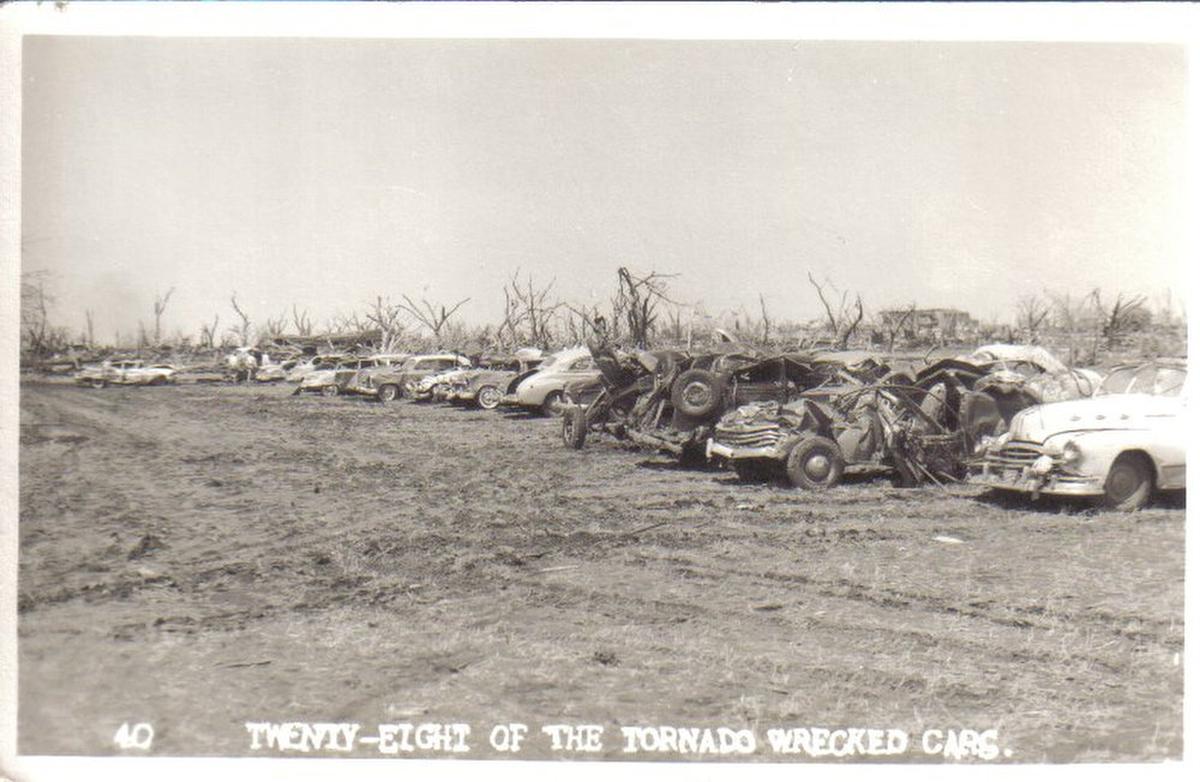 Damage caused by the tornado that struck Udall, Kansas in 1955.