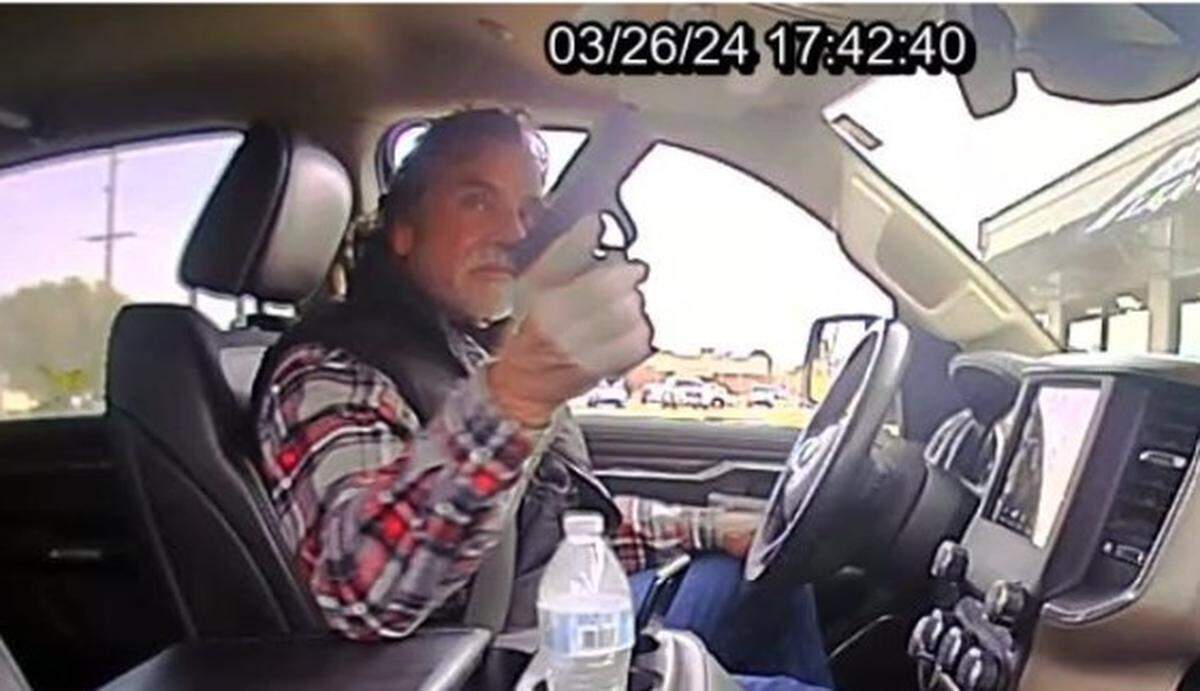The Sedgwick County District Attorney’s Office shared this Axon body camera footage of Bill Osterhout seconds before he pointed a gun at a Haysville police officer on March 26, 2024.