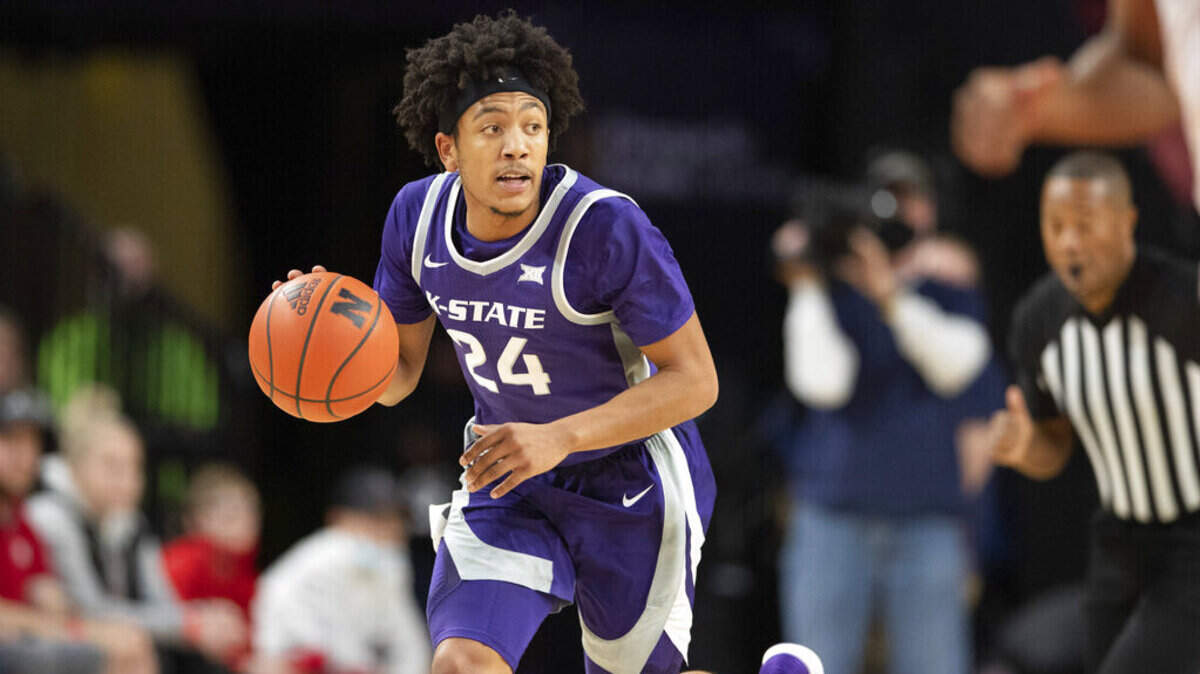 Kansas State’s Nijel Pack (24) plays against Nebraska during the second half of an NCAA college basketball game Sunday, Dec. 19, 2021, in Lincoln, Neb. Kansas State defeated Nebraska 67-58. (AP Photo/Rebecca S. Gratz)