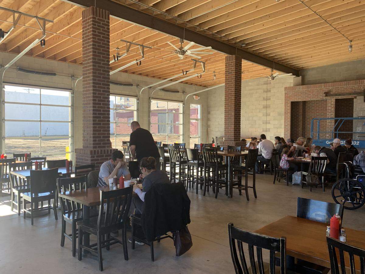 An addition on the south side of B&C Barbecue has retractable doors that can be open in warm-weather months.
