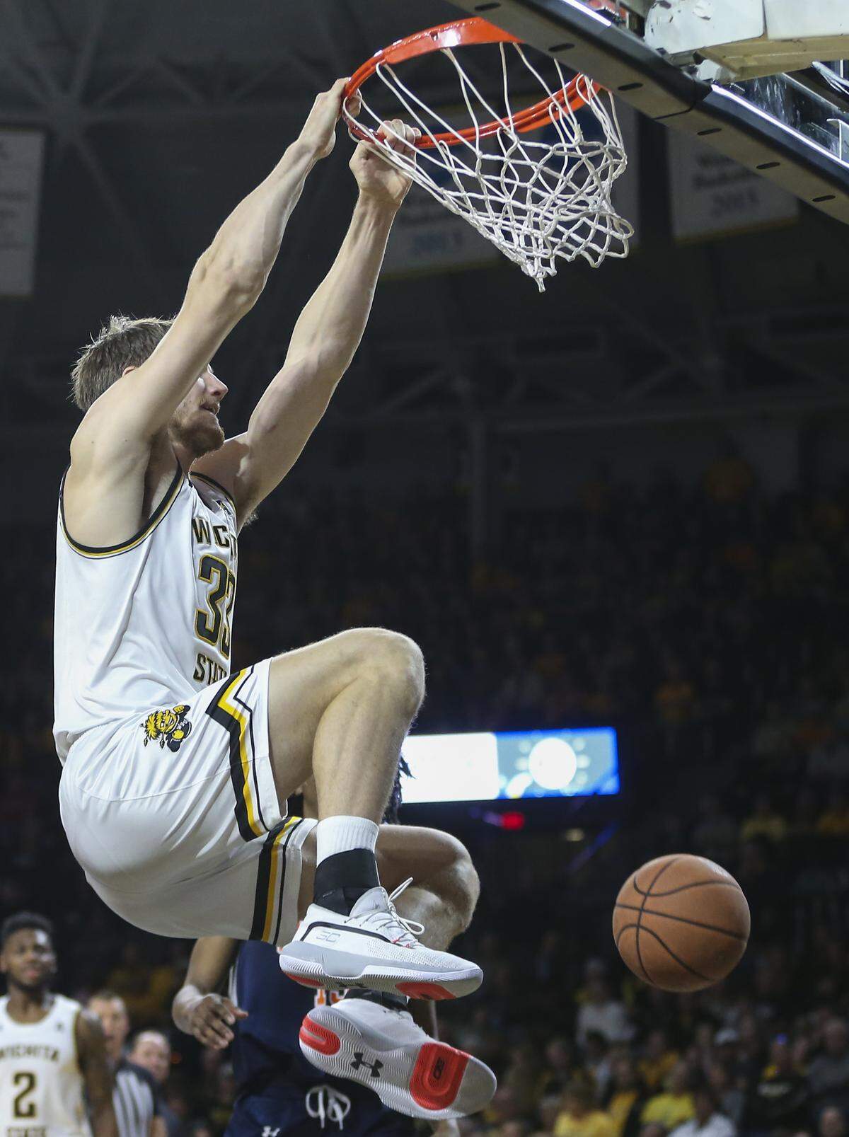 Wichita State’s Asbjorn Midtgaard dunks the ball against the University of Tennessee-Martin during the second half at Koch Arena on Saturday.