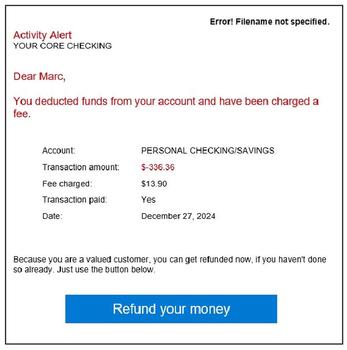 A fraudulent email