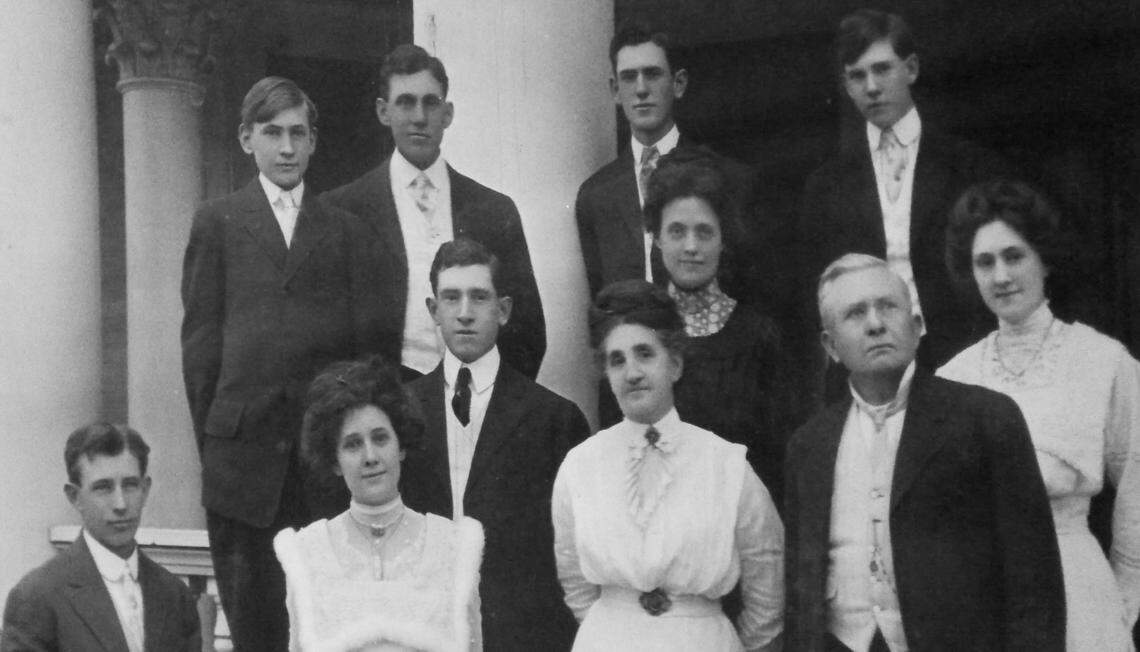 Herman Wey, bottom right, built an extravagant home for his family at 17th and Park Place in Wichita in 1909.