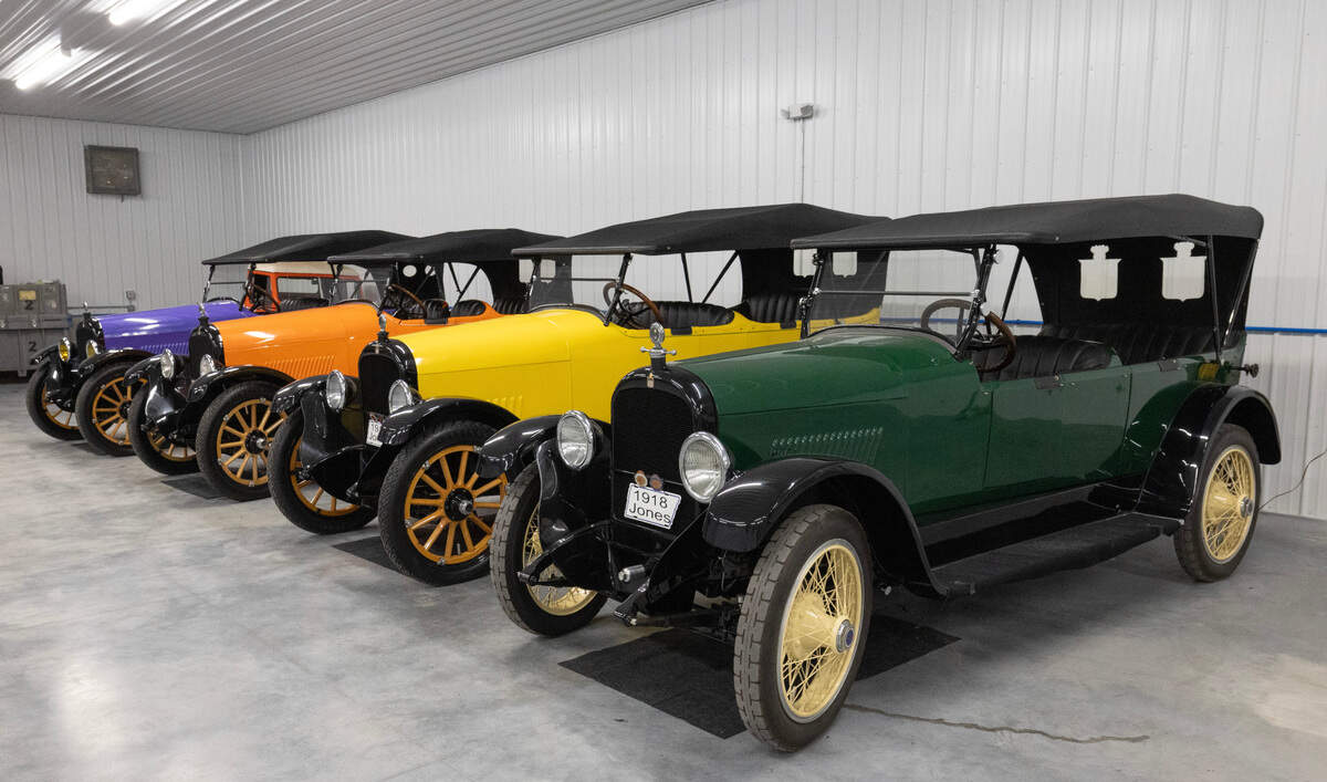 All four of the Jones Six vehicles Jeff Breault purchased from the estate of a Tennessee collector received new paint jobs about a decade ago. They include, from left, Violet, Nellie, Harriet and Olive.