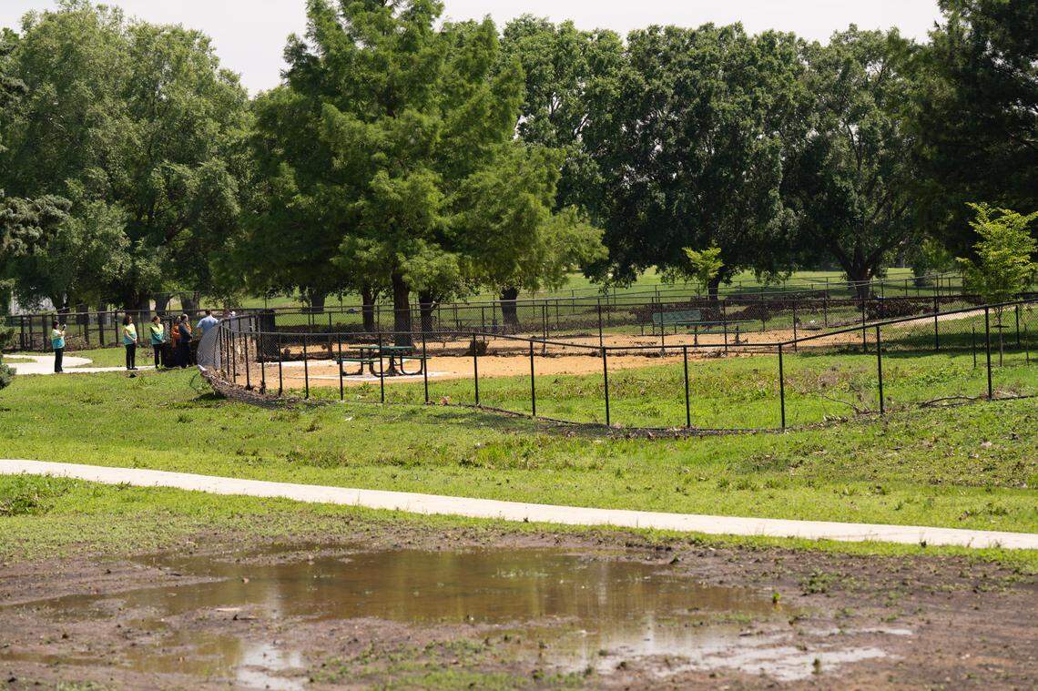 The new dog park on the south side of L.W. Clapp Memorial Park at 1950 S. Bluff St. was scheduled to open to the public on June 4, 2025 but it was too muddy do to the recent floods.