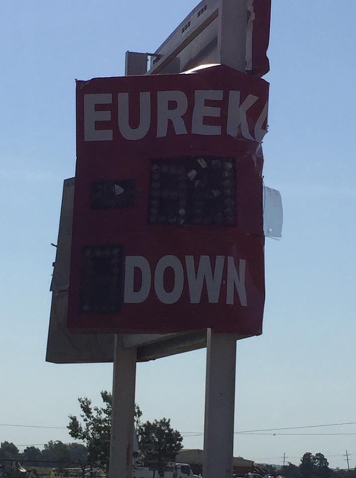 The Eureka High School football scoreboard had bad damages after the EF-3 tornado that hit the city June 26.
