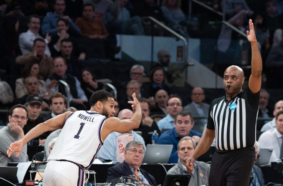 Kansas State’s Markquis Nowell celebrates a three pointer during the first half of their east region semifinal game against Michigan State at Madison Square Garden on Thursday night.