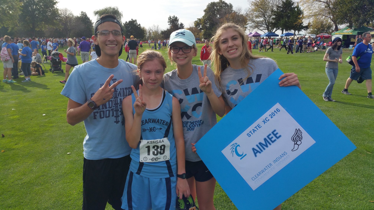 Clearwater sophomore Aimee Davis after finishing second at the 2016 girls cross country meet.