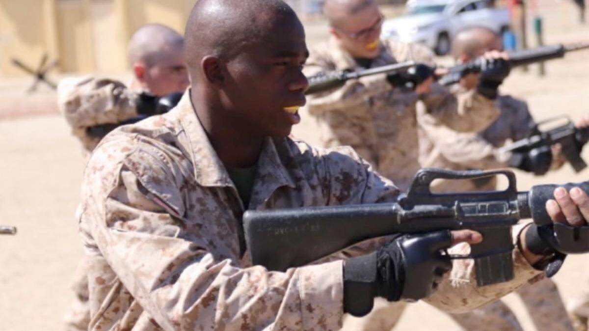 Lance Cpl. David Kelly during basic training to become a U.S. Marine at Camp Pendleton. Dozens of recruits in his Bravo Company, including Kelly contracted COVID-19. He was unable to attend his mother’s funeral during basic training because he was ill.