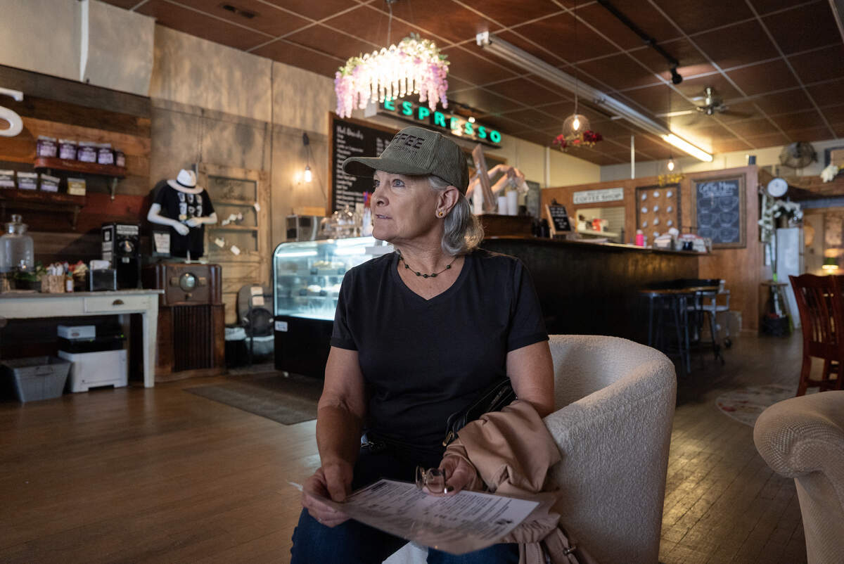 Cindy Dannebohm met a friend for coffee at N'Cahoots Coffee and Shoppe on Main Street in Pratt.