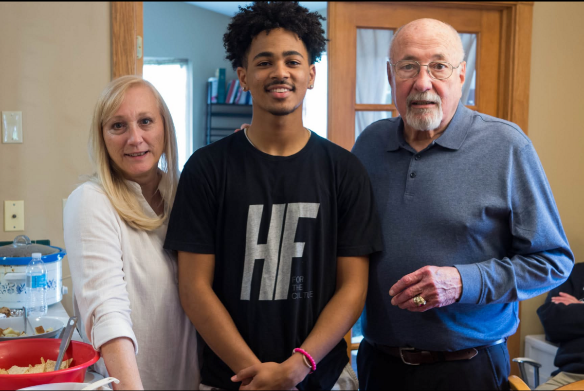 Blake Chadwick, center, with Linda and Mel Gregory, who were like another set of grandparents to him and his brothers.