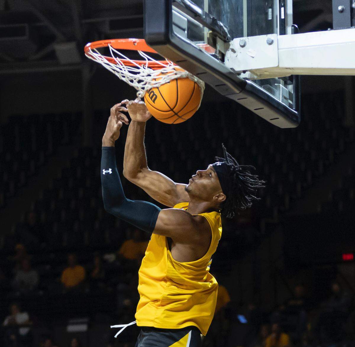 Ricky Council IV finishes a highlight-reel dunk during the scrimmage at Shocker Madness on Tuesday.