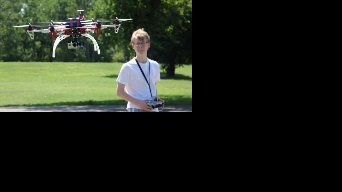 Kyle Harper, 18, demonstrates his drone on Wednesday at Sedgwick County Park. (June 11, 2014.)

