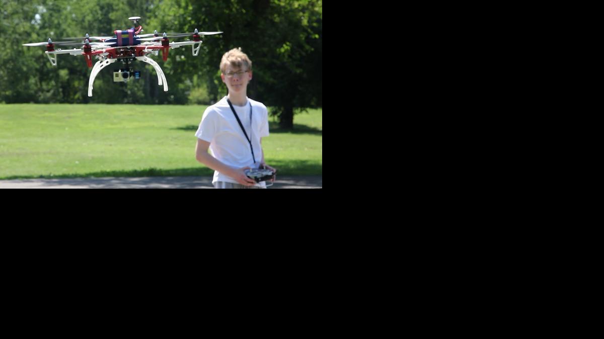 Kyle Harper, 18, demonstrates his drone on Wednesday at Sedgwick County Park. (June 11, 2014.)

