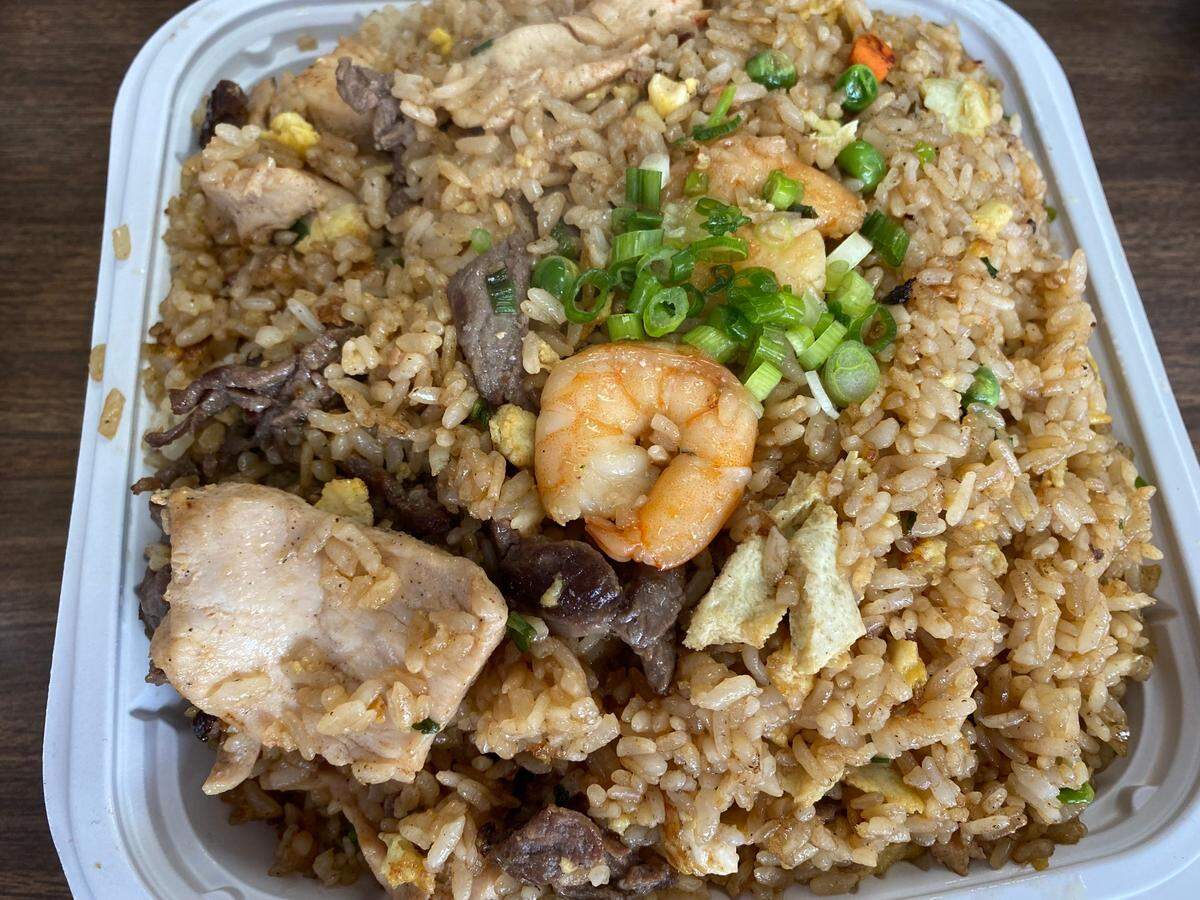 A massive container of combo fried rice at Mr. Miyagi Japanese Grill in Wichita is big enough to share.
