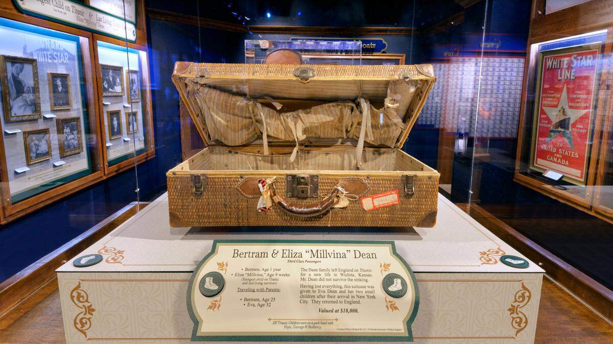 A wicker trunk belonging to the family of the youngest person to board the Titanic is among the artifacts making up “Year of the Titanic Children,” which is appearing through 2023 at the Titanic Museum Attraction in Branson, Mo. Millvina Dean was nine weeks old and traveling in third class with her older brother and their parents as they made their way to Wichita to open a tobacco shop.