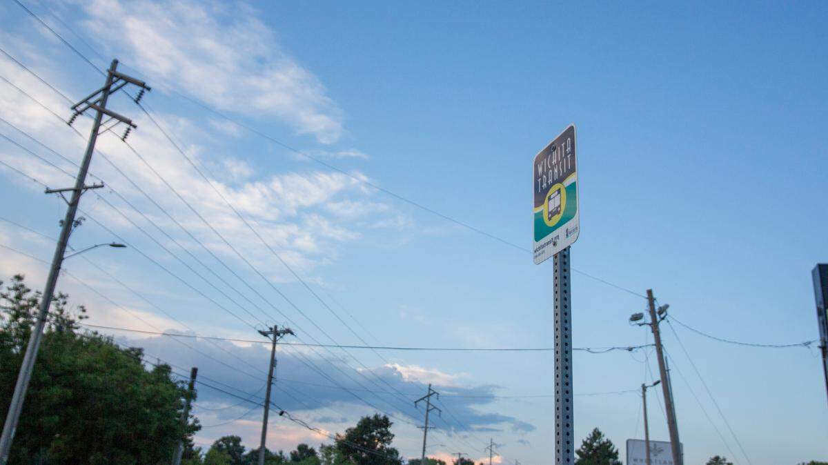 A Wichita bus stop along Rock Road, near Genesis Health Clubs. On Mondays through Saturdays, Wichita’s buses typically start around 5 to 6 a.m.