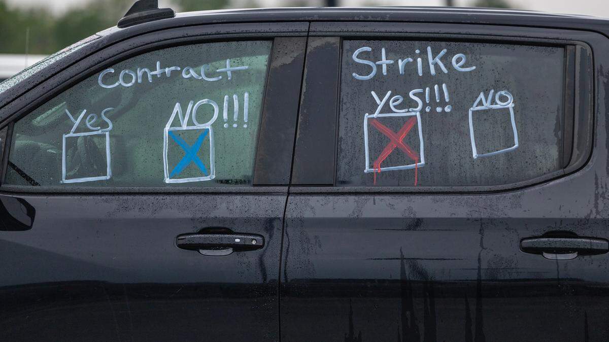 Machinist union members from Spirit AeroSystems gathered at Hartman Arena on Wednesday to vote on a proposed labor contract and whether of not to strike if the contract wasn’t accepted.