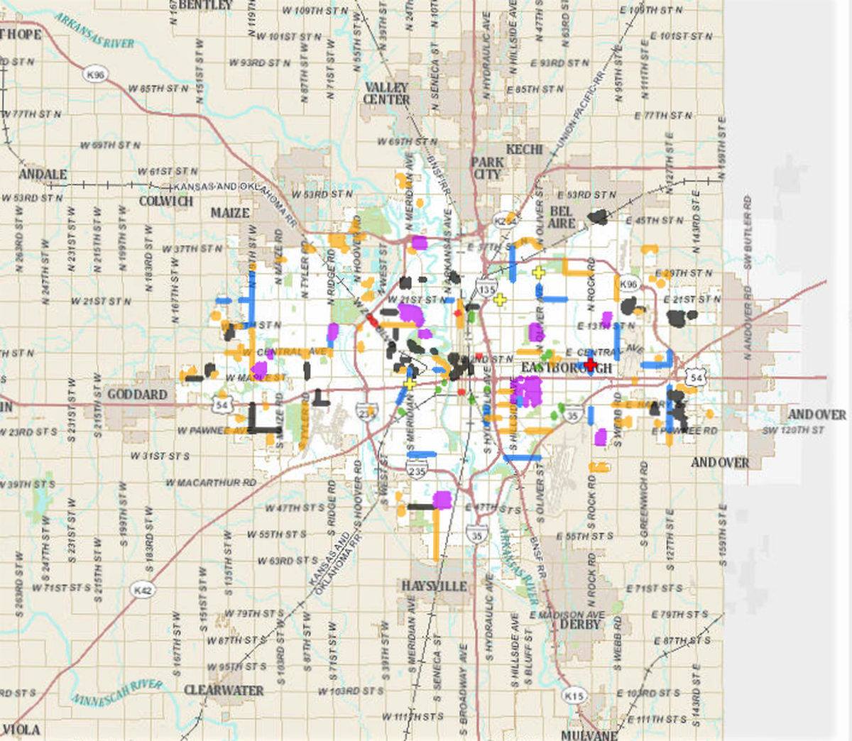 Screenshot of map of city of Wichita street repairs for 2022, from its website: https://cityofwichita.maps.arcgis.com/