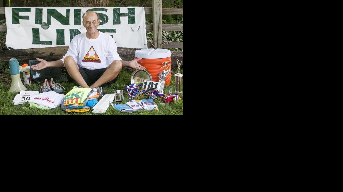 Wichita’s Clark Ensz is surrounded by memorabilia from 35 years of conducting the city’s running events. “You have to be the person that knows exactly what to do and know how all those pieces will fall into place,” Ensz said. 

