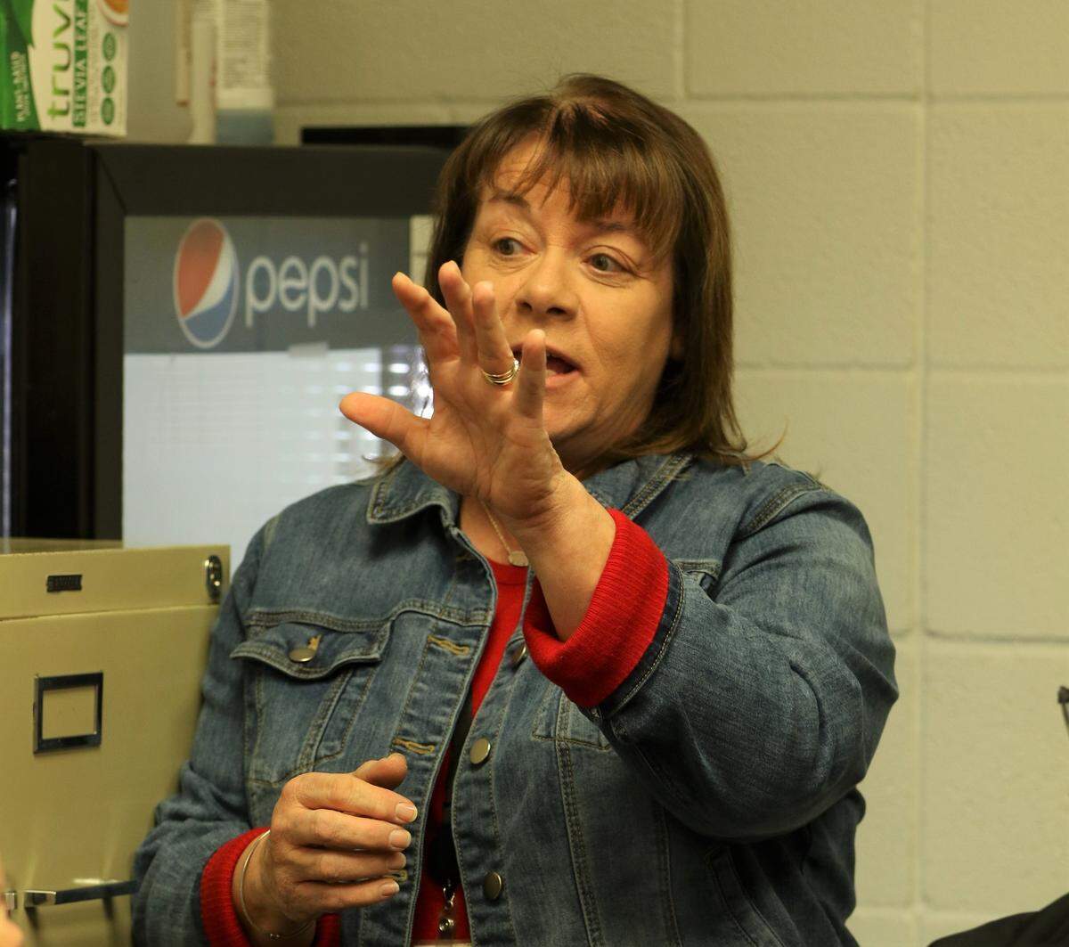 North High principal Stephanie Wasko discusses plans for the mascot logo reveal event after it is presented to the stakeholder group in February.